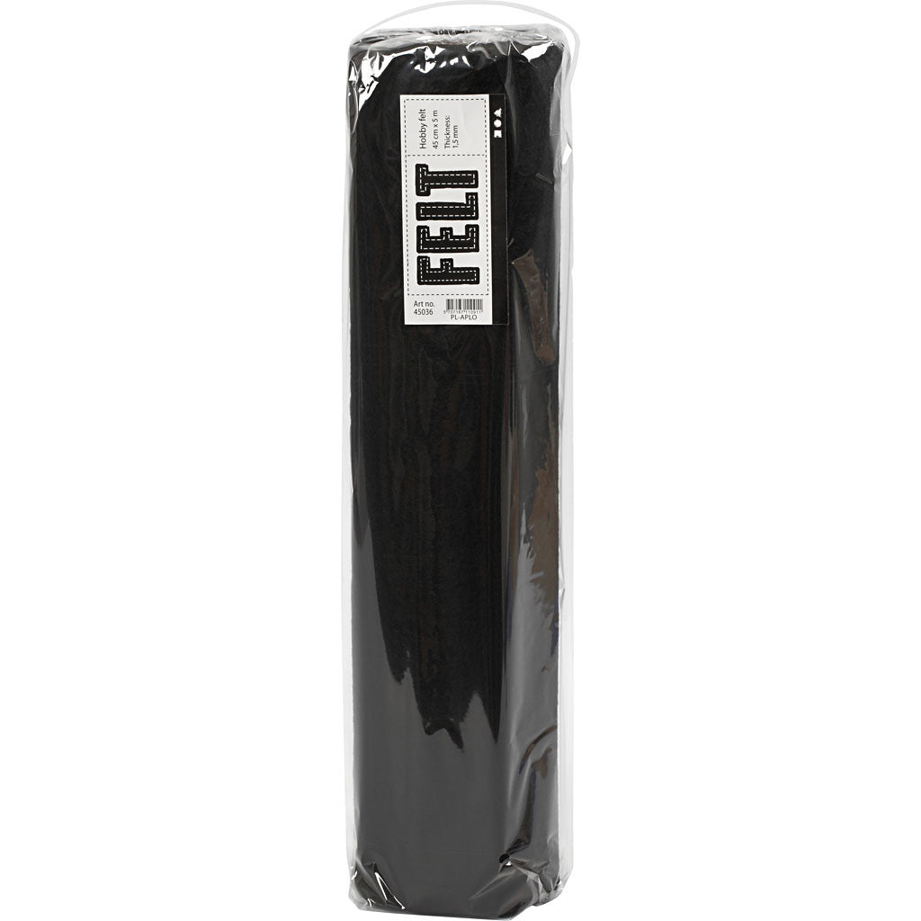Craft felt, W: 45 cm, thickness 1,5-2 mm, 180-200 g, black, 5 m/ 1 roll [HOB-45036]