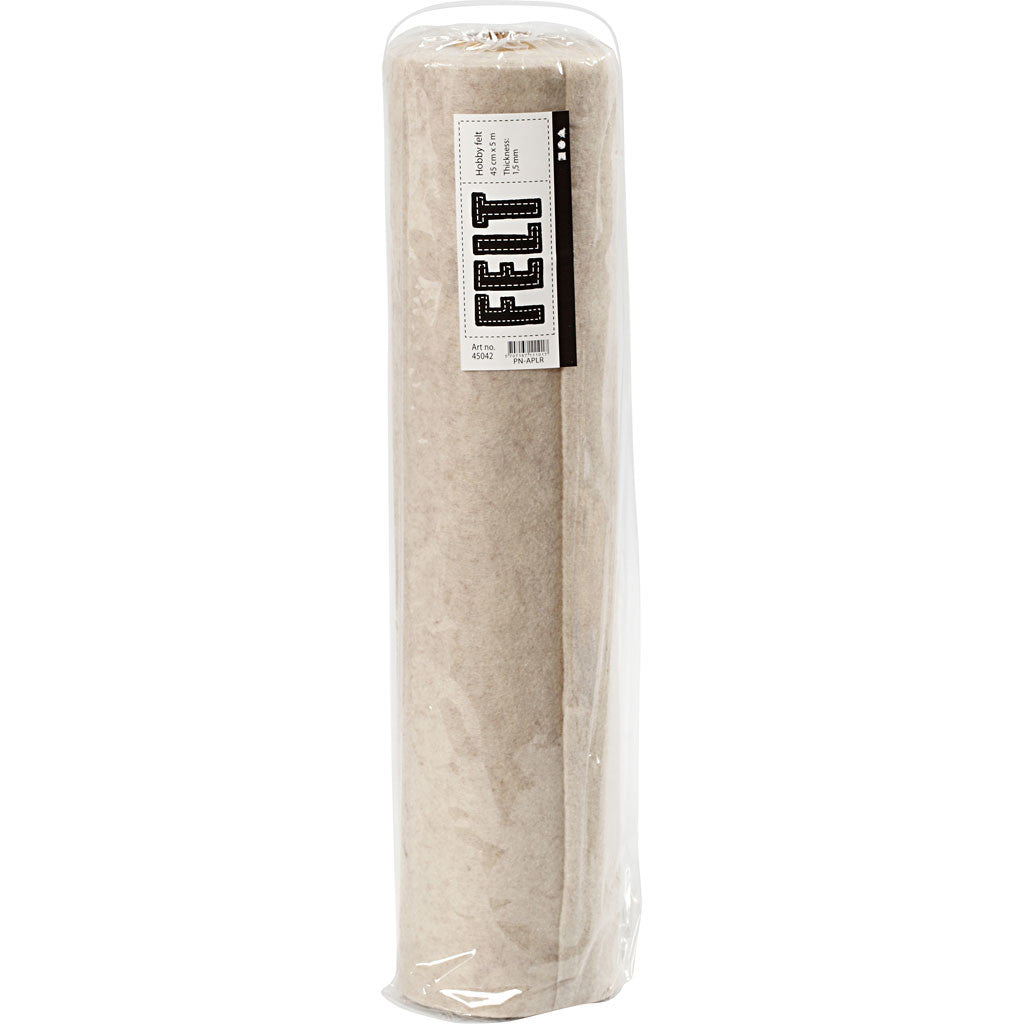 Craft felt, W: 45 cm, thickness 1,5-2 mm, textured, 180-200 g, off-white, 5 m/ 1 roll [HOB-45042]