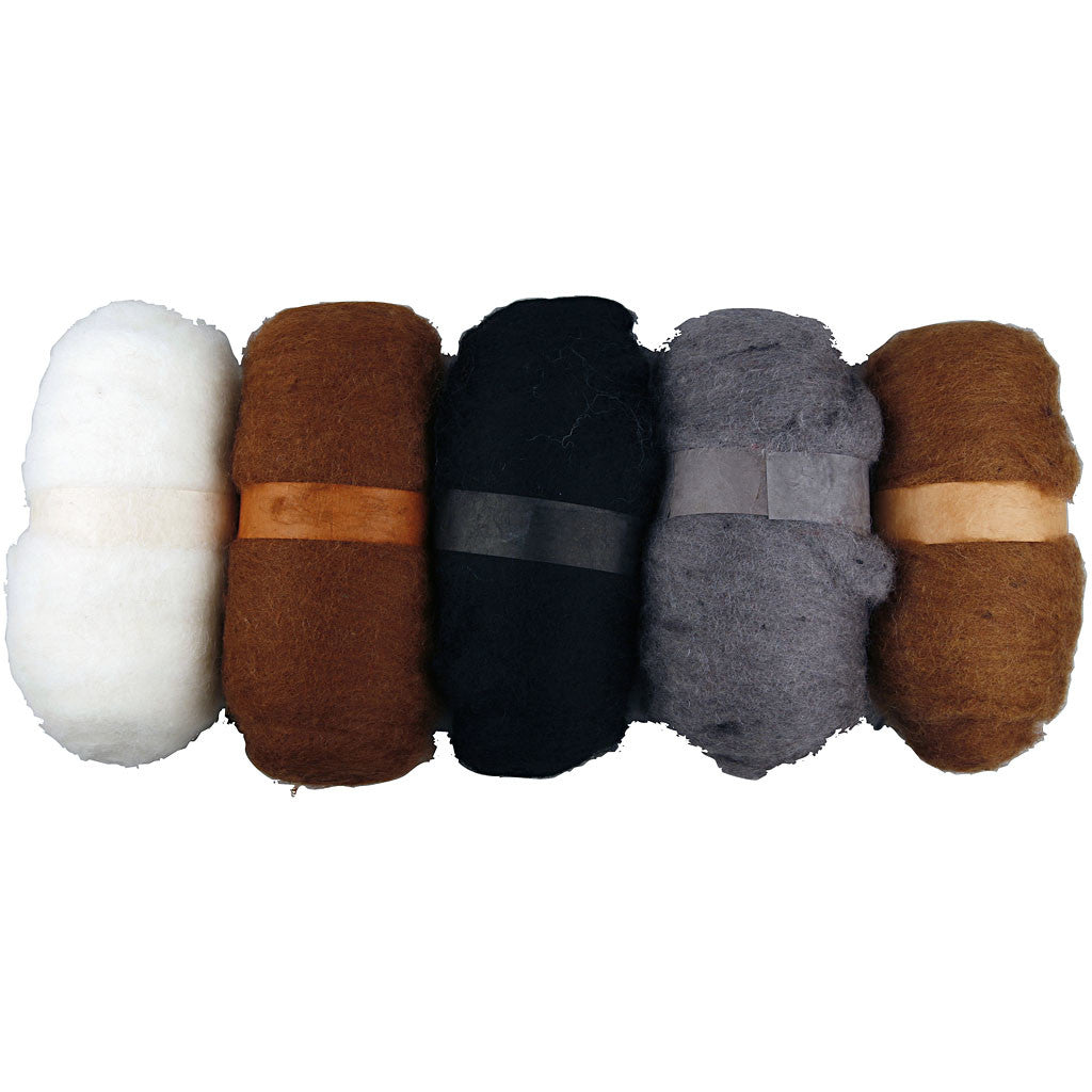 Carded Wool, natural, 5x100 g/ 1 pack [HOB-45120]