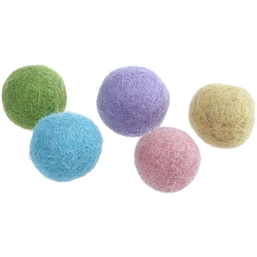 Felt balls, dia. 20 mm, pastel colours, 64pc/ 1 pack [HOB-45135]