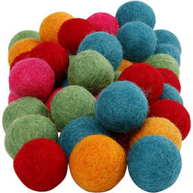 Felt Balls, dia. 20 mm, bold colours, 64 pc/ 1 pack [HOB-45137]