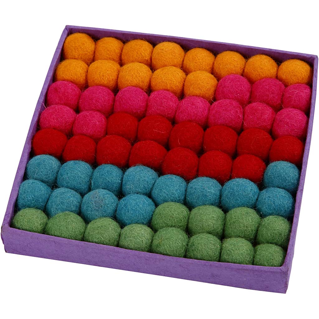 Felt Balls, dia. 20 mm, bold colours, 64 pc/ 1 pack [HOB-45137]