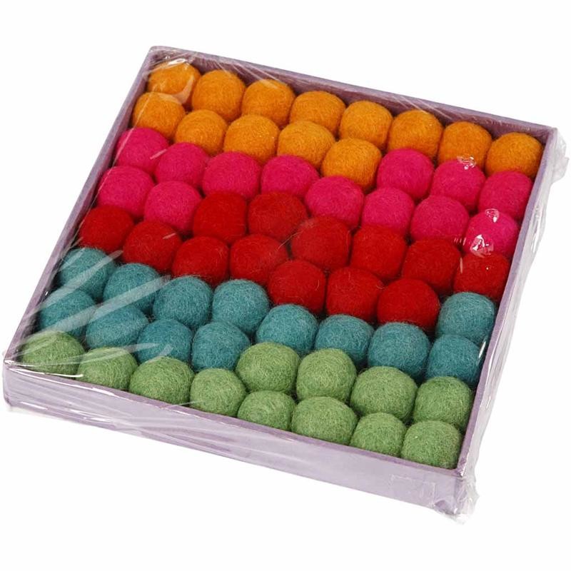 Felt Balls, dia. 20 mm, bold colours, 64 pc/ 1 pack [HOB-45137]