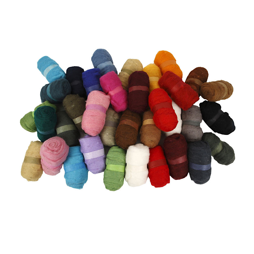 Carded Wool, assorted colours, 35x100 g/ 1 pack [HOB-45198]