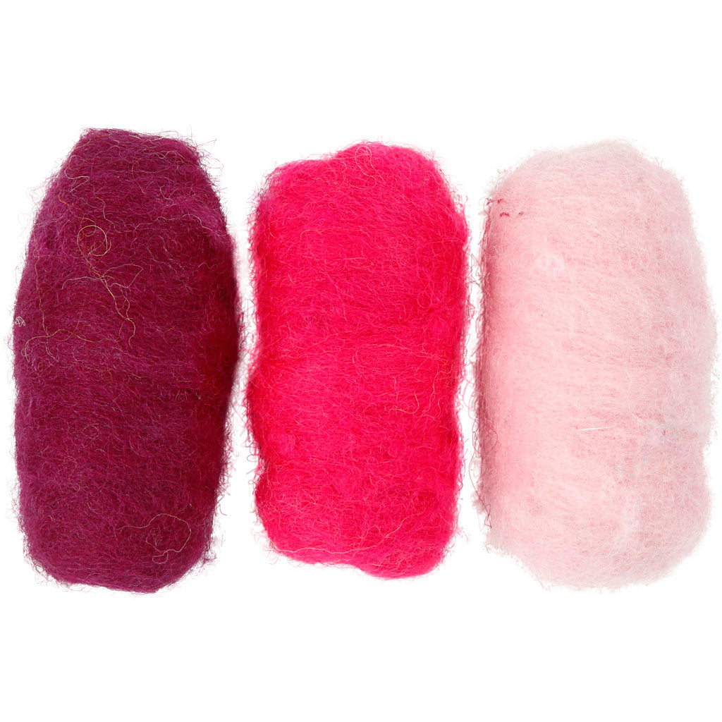 Carded Wool, purple/pink harmony, 3x10g