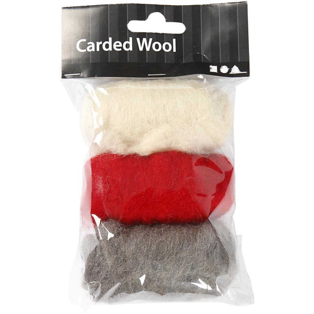 Carded Wool, red/white harmony, 3x10 g/ 1 pack [HOB-45337]