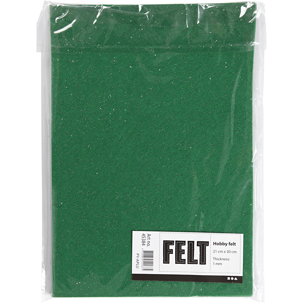 Craft Felt, A4, sheet 210x297 mm, thickness 1,5-2 mm, green, 10 sheet/ 1 pack [HOB-45384]