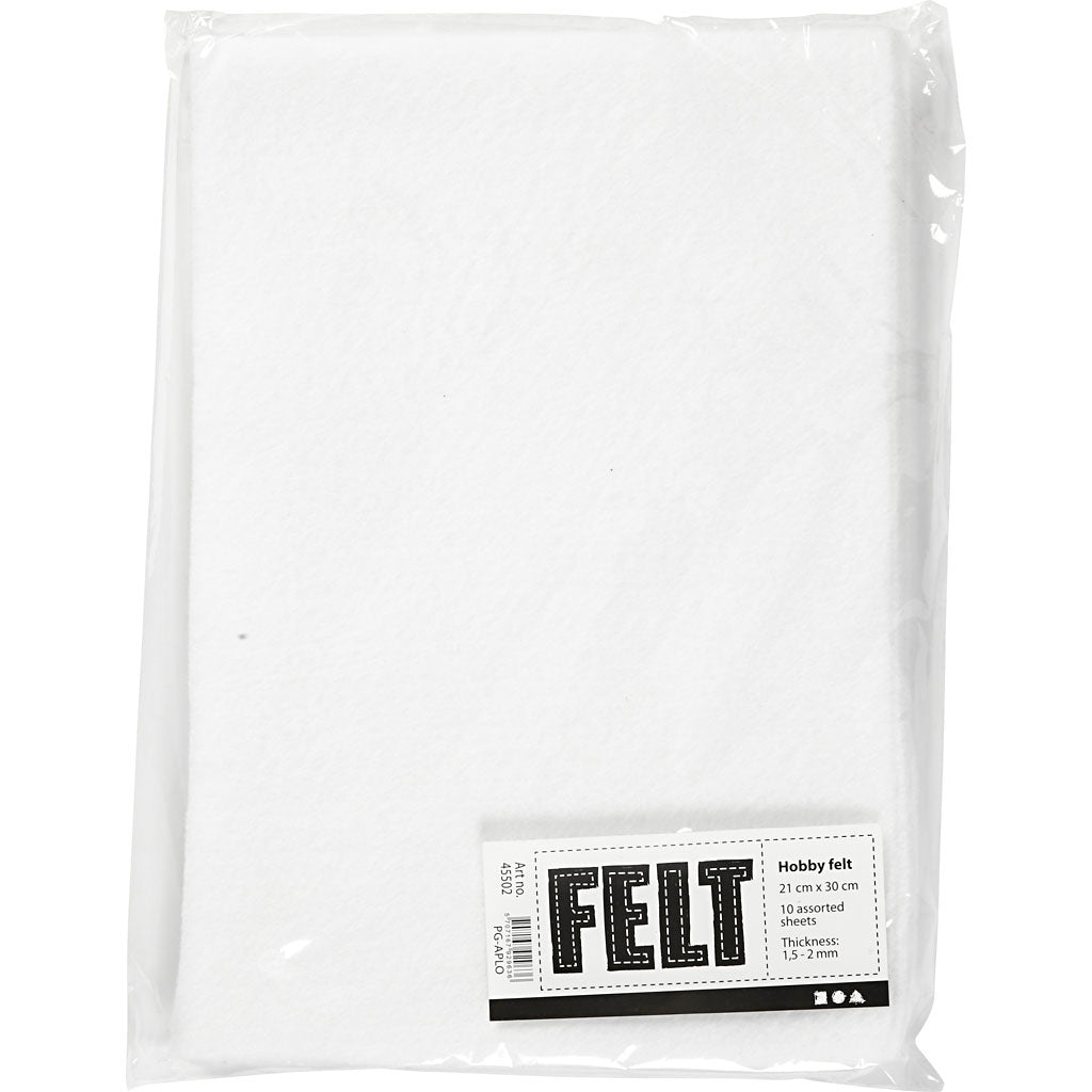 Craft felt, A4, sheet 210x297 mm, thickness 1,5-2 mm, white, 10 sheet/ 1 pack [HOB-45502]