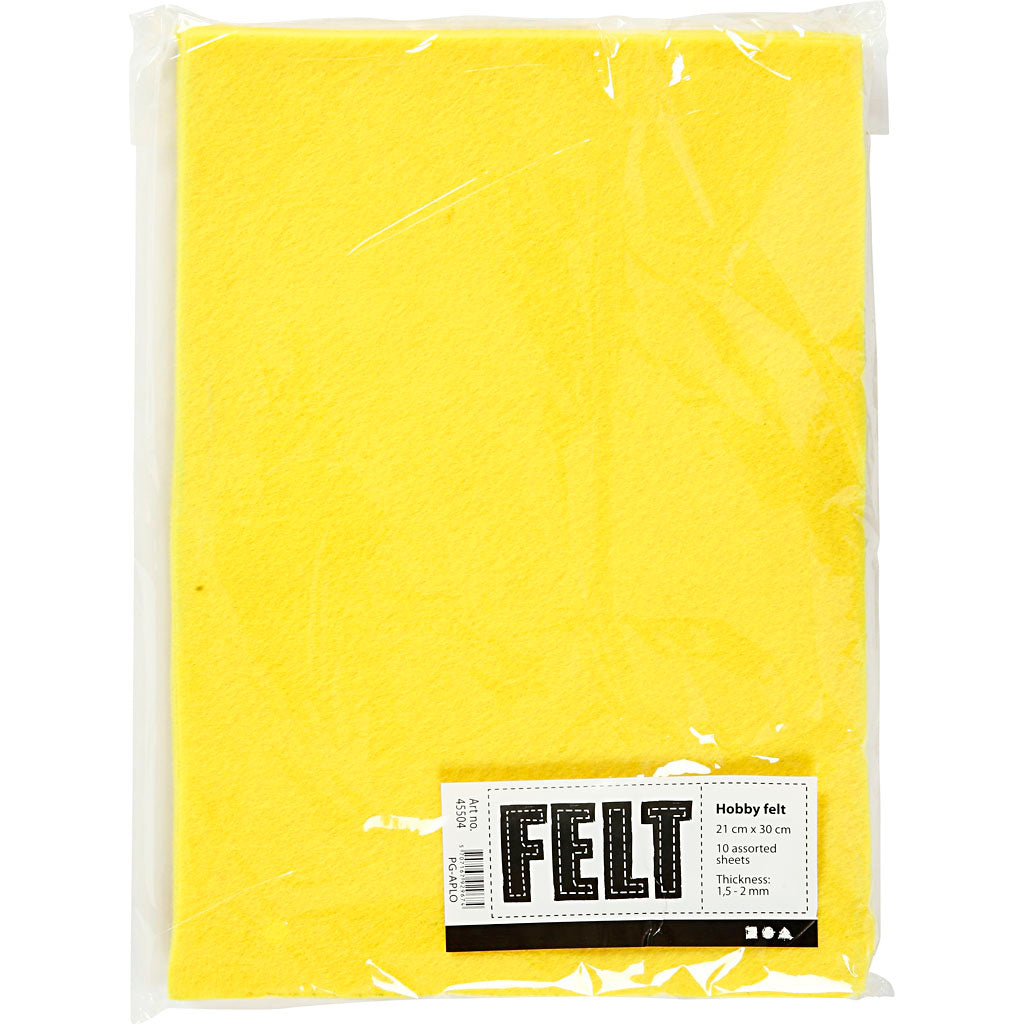 Craft felt, A4, sheet 210x297 mm, thickness 1,5-2 mm, yellow, 10 sheet/ 1 pack [HOB-45504]