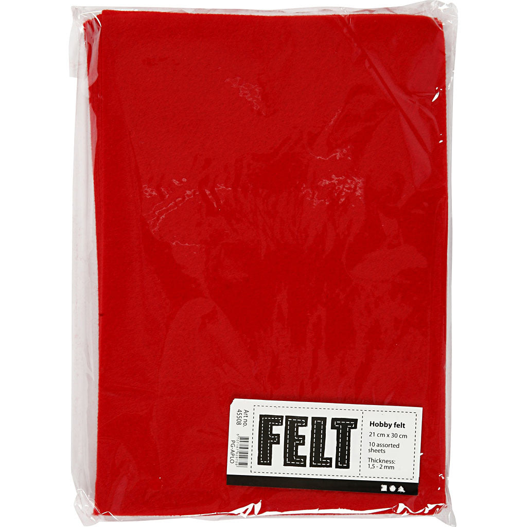 Craft felt, A4, sheet 210x297 mm, thickness 1,5-2 mm, red, 10 sheet/ 1 pack [HOB-45508]