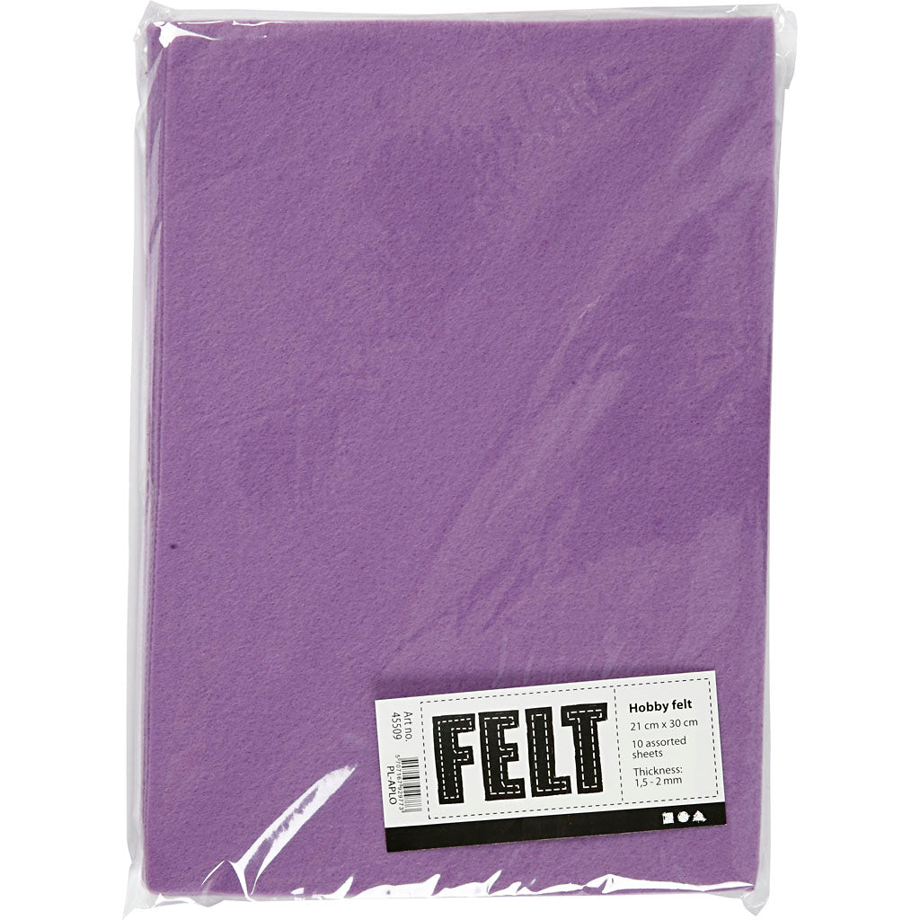 Craft felt, A4, sheet 210x297 mm, thickness 1,5-2 mm, light lilac, 10 sheet/ 1 pack [HOB-45509]