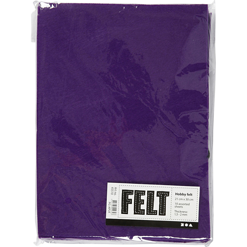 Craft felt, A4, sheet 210x297 mm, thickness 1,5-2 mm, purple, 10 sheet/ 1 pack [HOB-45510]