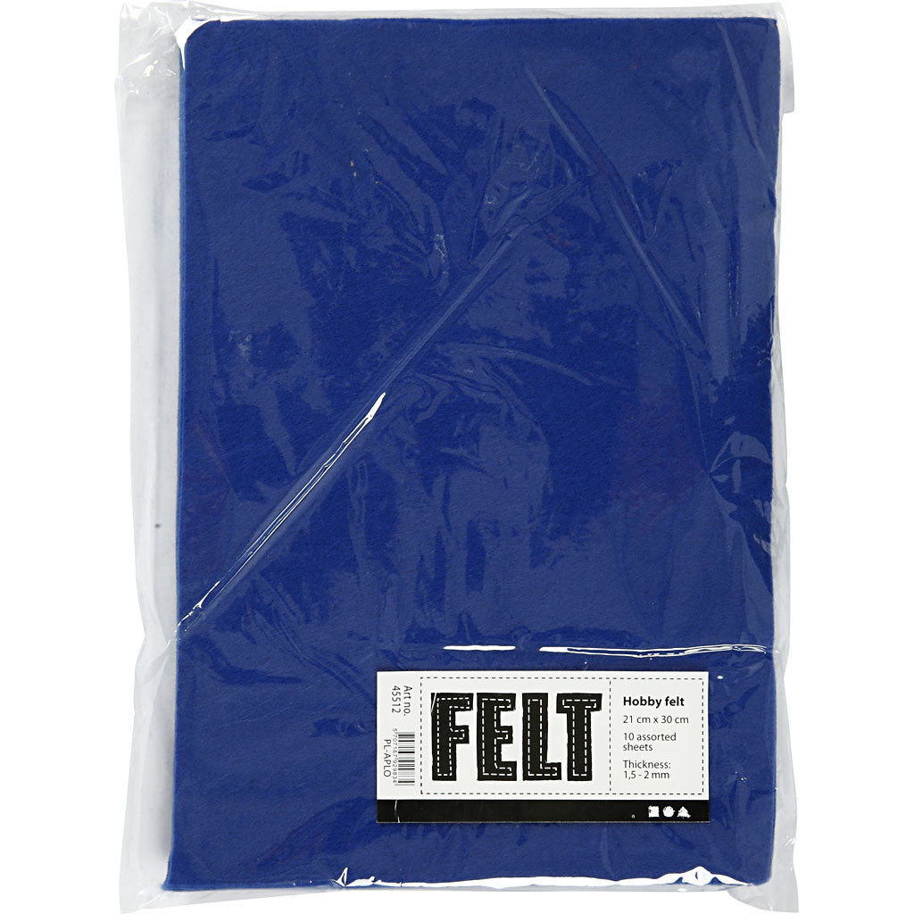Craft felt, A4, sheet 210x297 mm, thickness 1,5-2 mm, blue, 10 sheet/ 1 pack [HOB-45512]