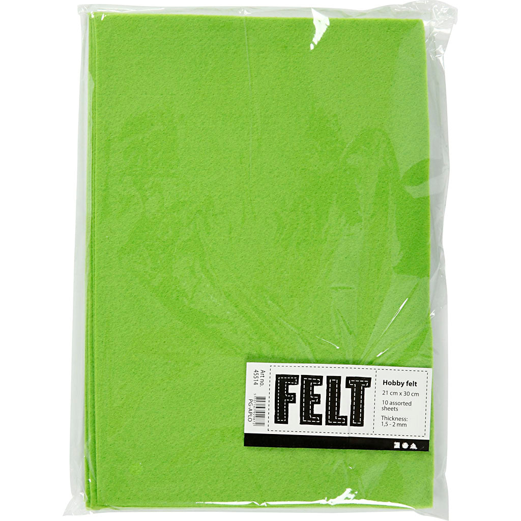 Craft felt, A4, sheet 210x297 mm, thickness 1,5-2 mm, light green, 10 sheet/ 1 pack [HOB-45514]