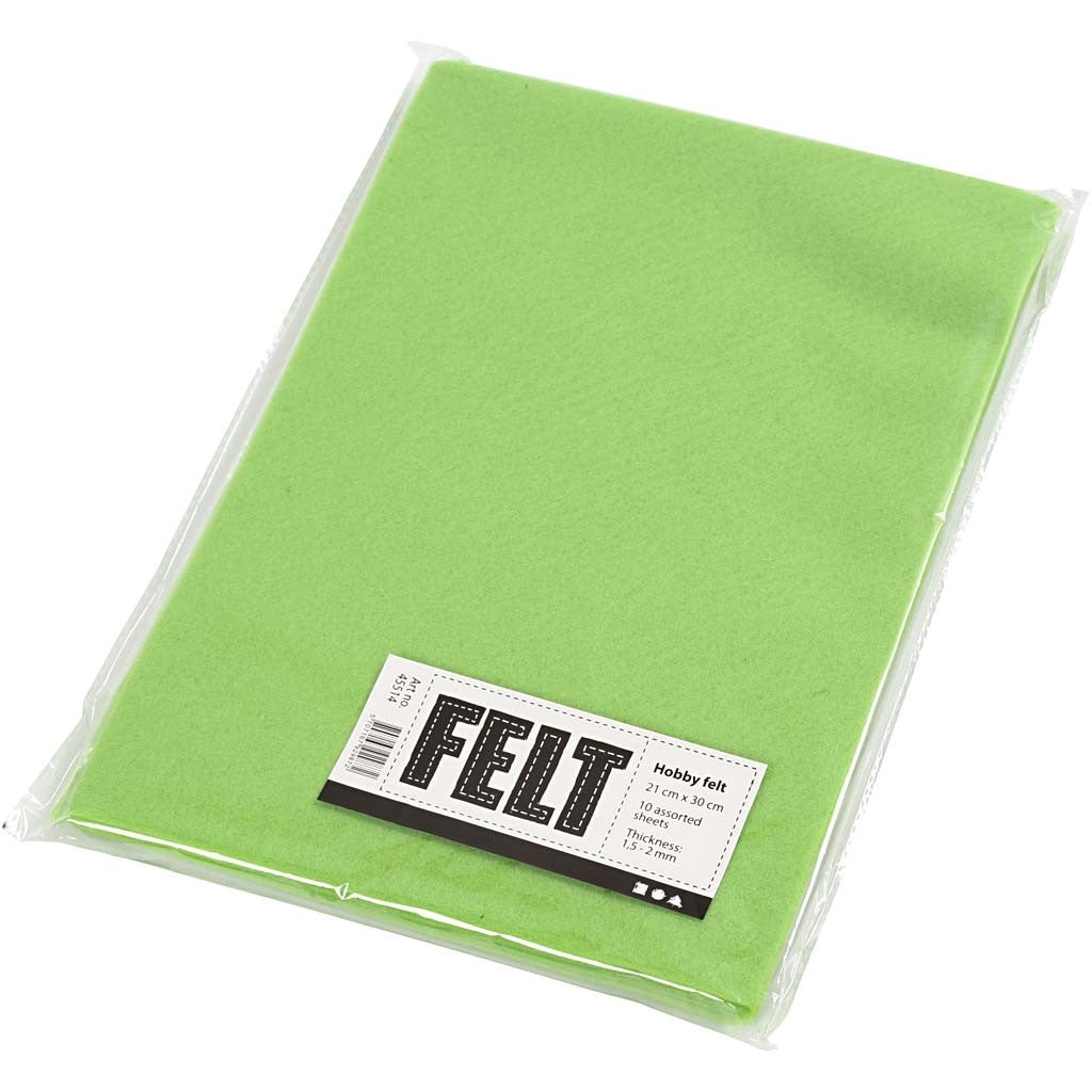 Craft felt, A4, sheet 210x297 mm, thickness 1,5-2 mm, light green, 10 sheet/ 1 pack [HOB-45514]