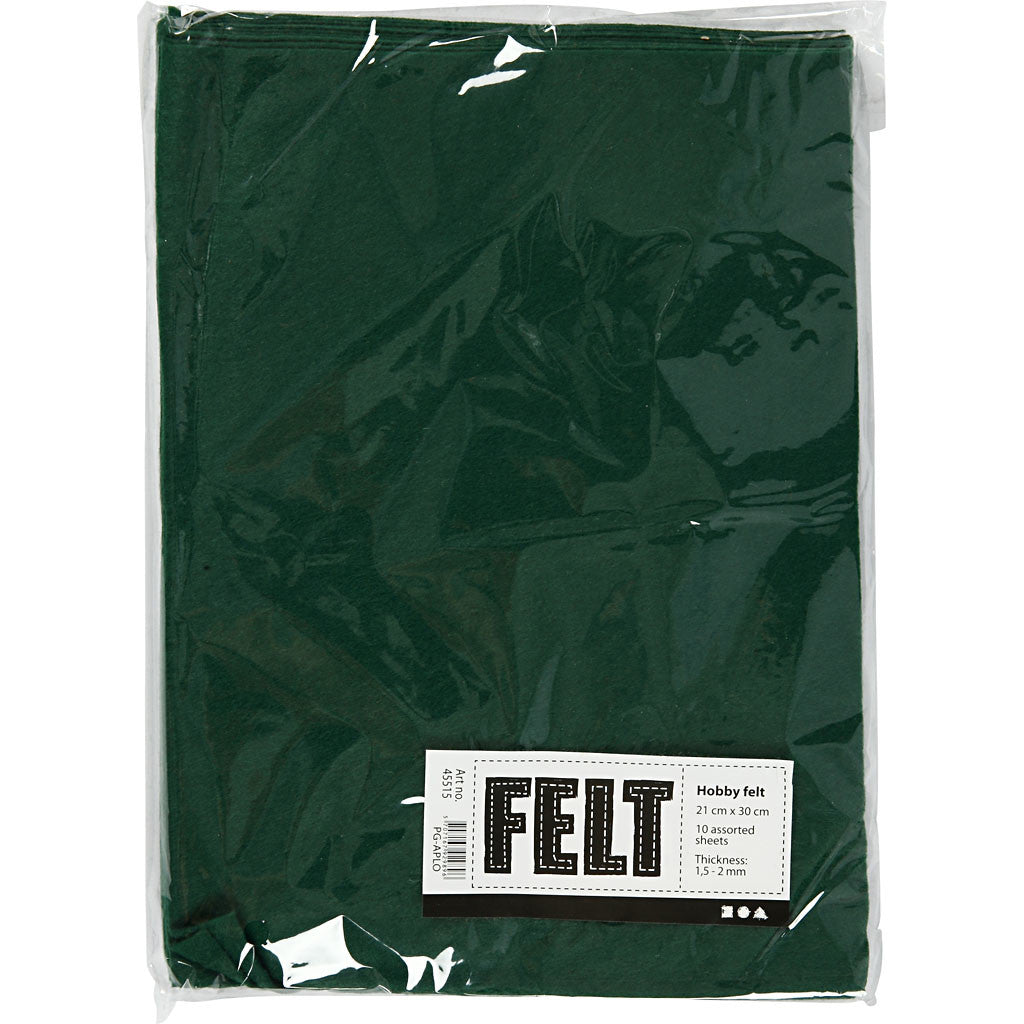 Craft felt, A4, sheet 210x297 mm, thickness 1,5-2 mm, dark green, 10 sheet/ 1 pack [HOB-45515]