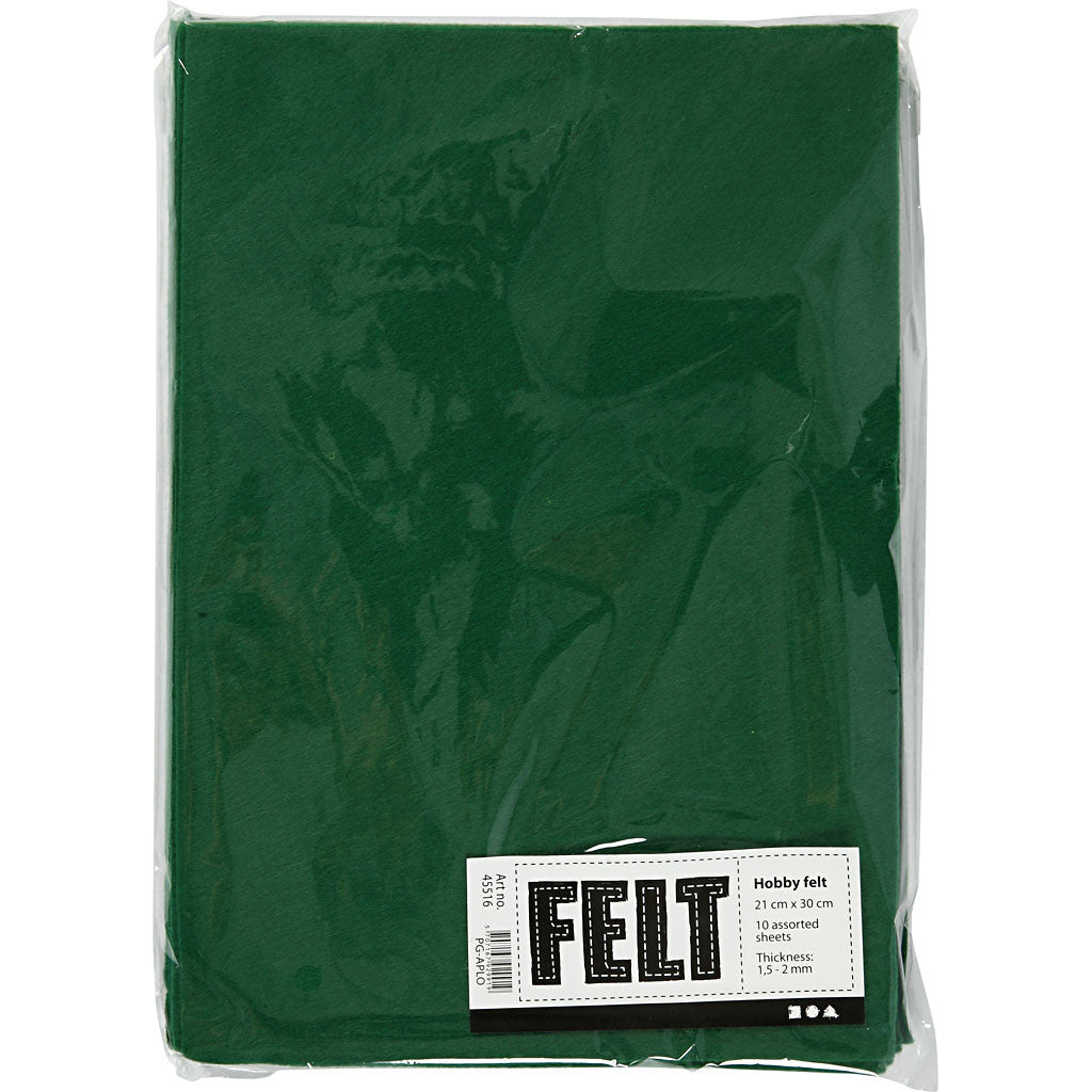 Craft felt, A4, sheet 210x297 mm, thickness 1,5-2 mm, green, 10 sheet/ 1 pack [HOB-45516]