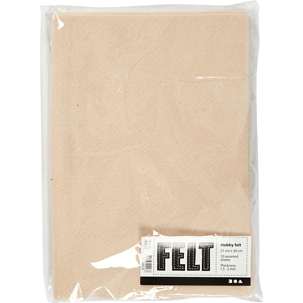 Craft felt, A4, sheet 210x297 mm, thickness 1,5-2 mm, light beige, 10 sheet/ 1 pack [HOB-45517]