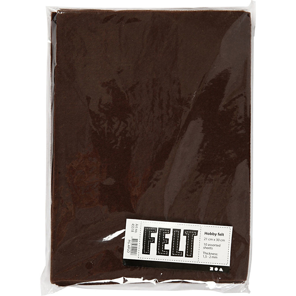 Craft felt, A4, sheet 210x297 mm, thickness 1,5-2 mm, brown, 10 sheet/ 1 pack [HOB-45518]