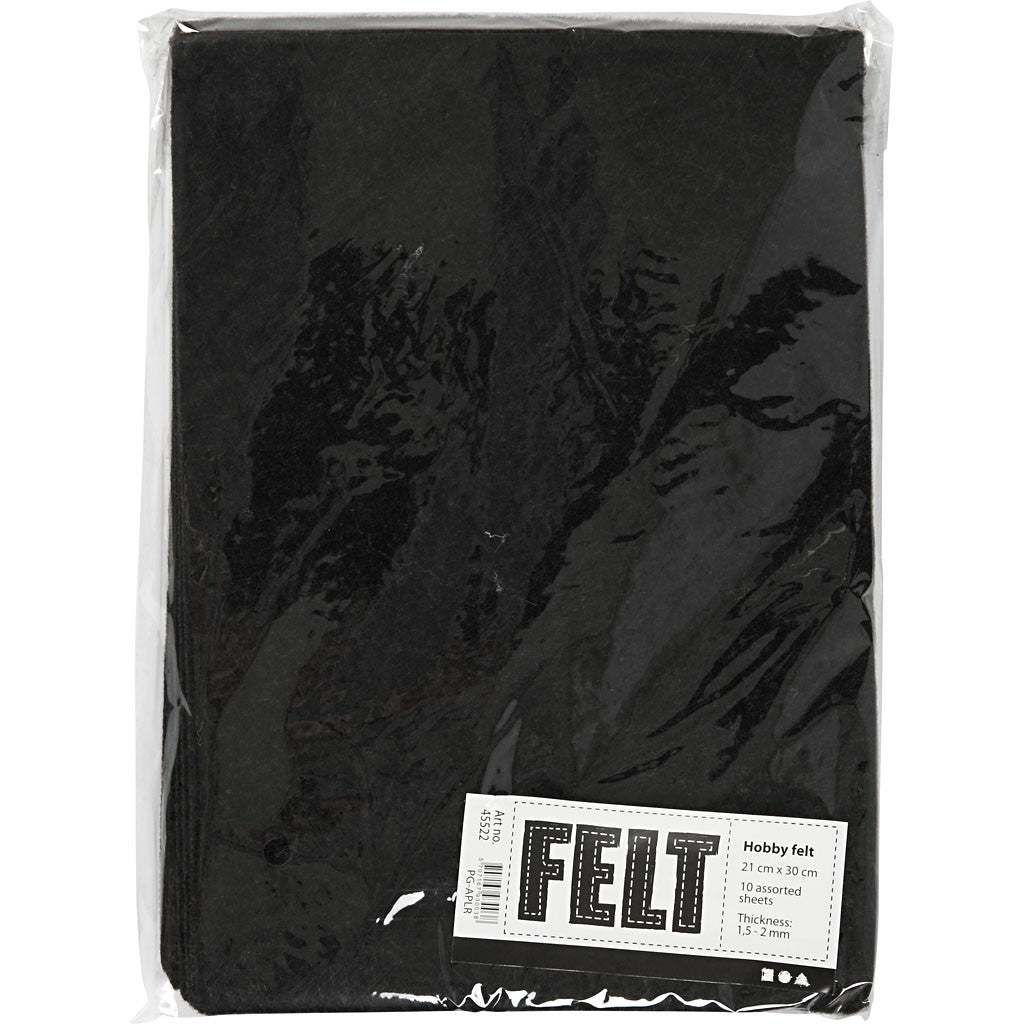 Craft felt, A4, sheet 210x297 mm, thickness 1,5-2 mm, textured, black, 10 sheet/ 1 pack [HOB-45522]