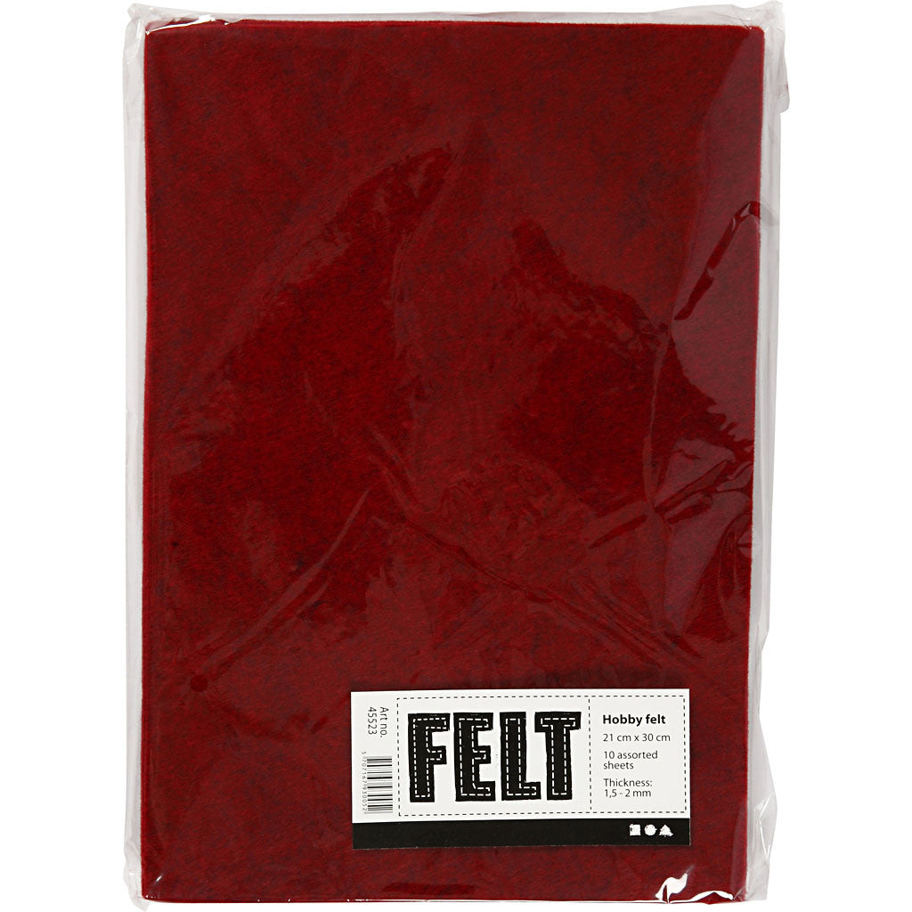 Craft felt, A4, sheet 210x297 mm, thickness 1,5-2 mm, textured, red, 10 sheet/ 1 pack [HOB-45523]