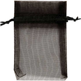 Organza Bags, size 7x10 cm, black, 10 pc/ 1 pack [HOB-4743902]