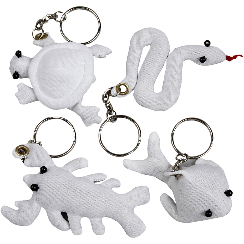 Fabric Figures with key rings, size 4-8 cm, white, 4 pc/ 1 pack [HOB-495023]
