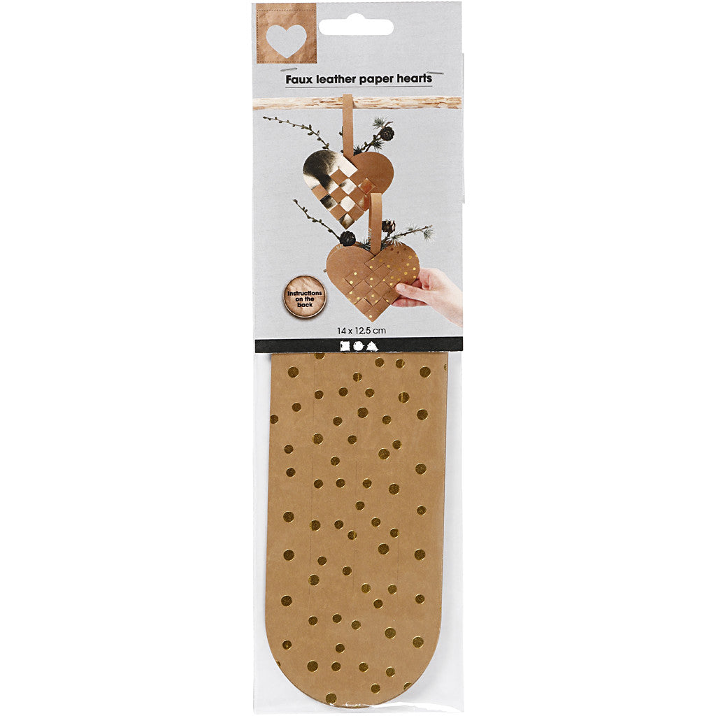 Faux leather paper hearts, thickness 0,55 mm, gold, 1 set [HOB-498831]