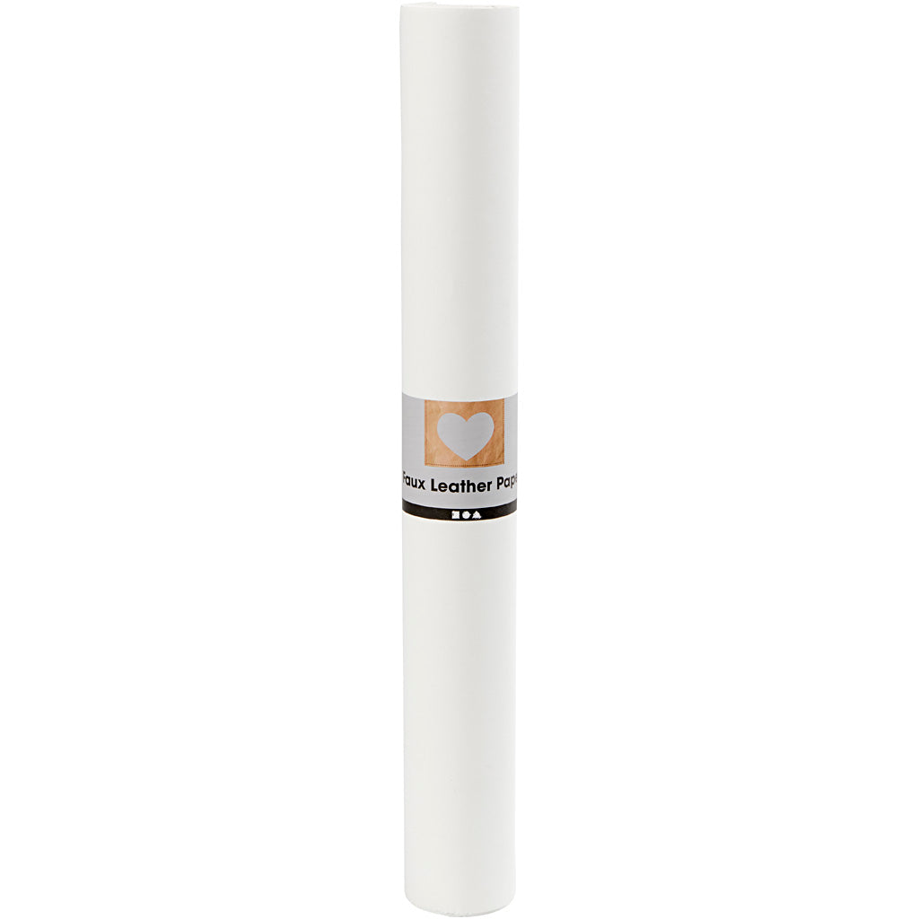 Faux Leather Paper, white, W: 50 cm, one coloured, 350 g, 1 m/ 1 roll [HOB498945]