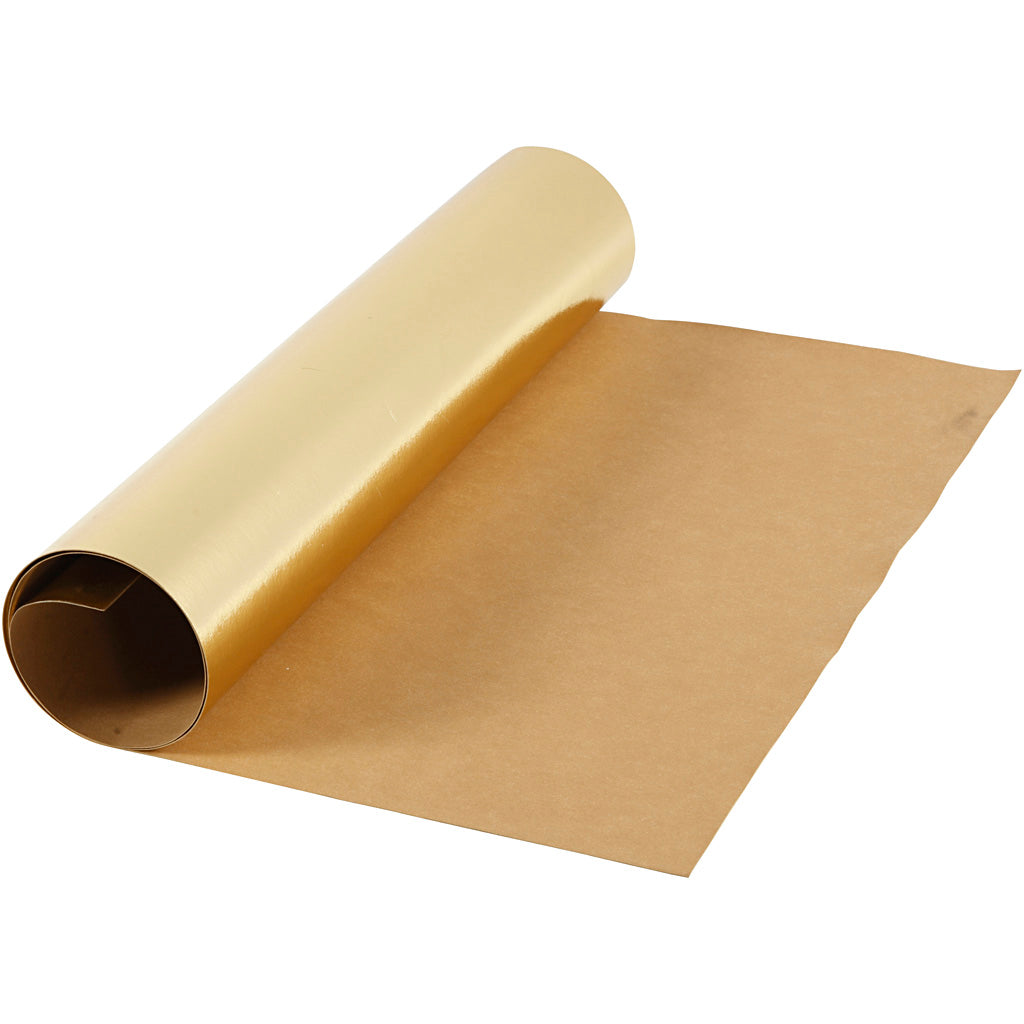 Faux Leather Paper, W: 49 cm, one coloured,foil, 350 g, gold, 1 m/ 1 roll