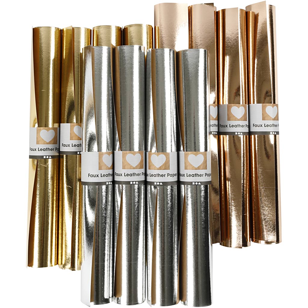 Faux Leather Paper, W: 49 cm, thickness 0,55 mm, one coloured,foil, gold, rose gold, silver, 12x1 m
