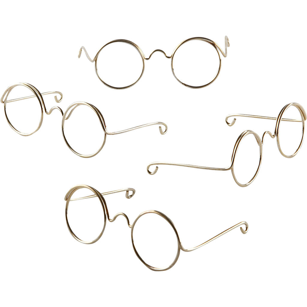 Novelty Glasses, W: 50 mm, hole size 17 mm, gold, 10 pc/ 1 pack [HOB-500321]
