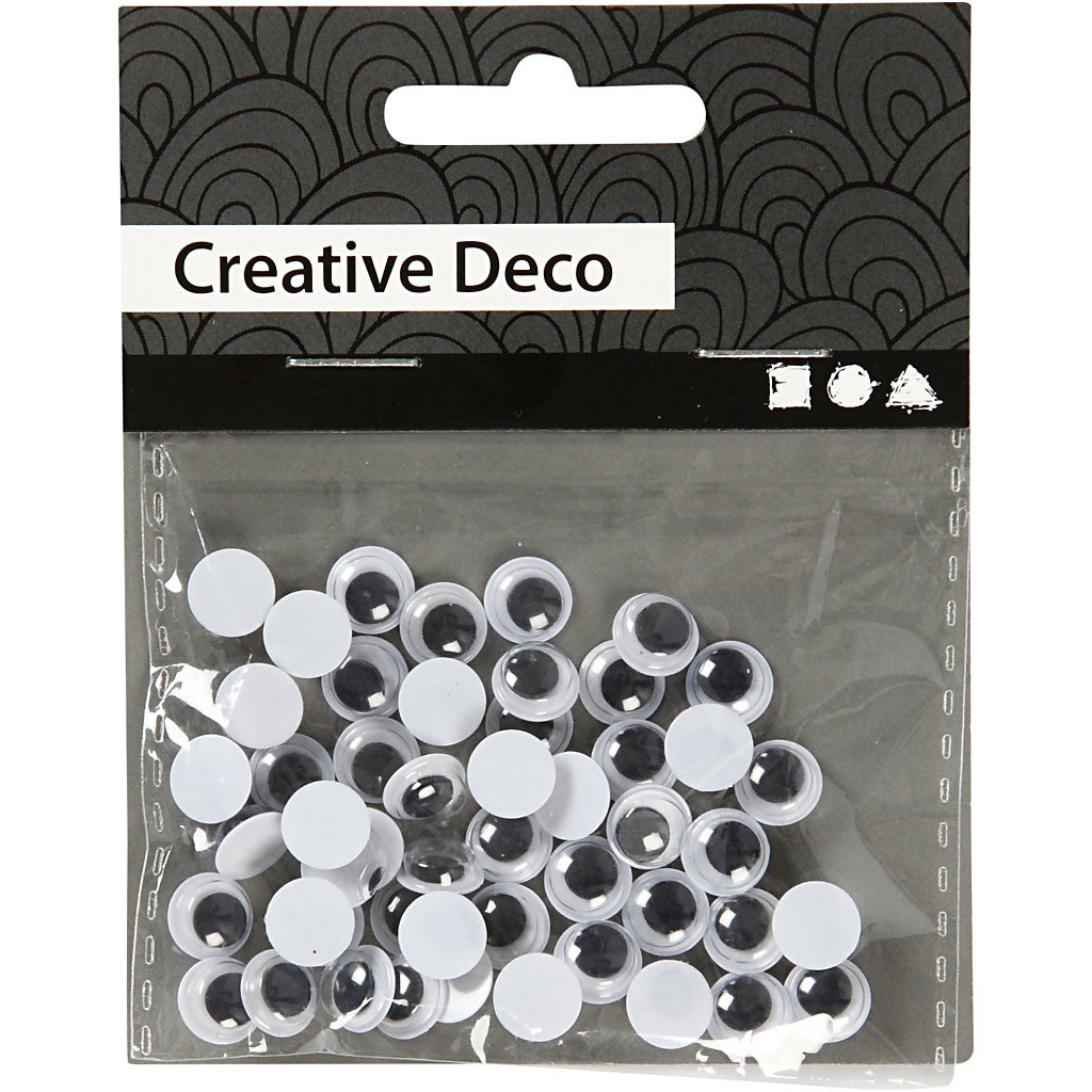 Wiggly Eyes, not sticky, dia. 8 mm, 40 pc/ 1 pack [HOB-501082]