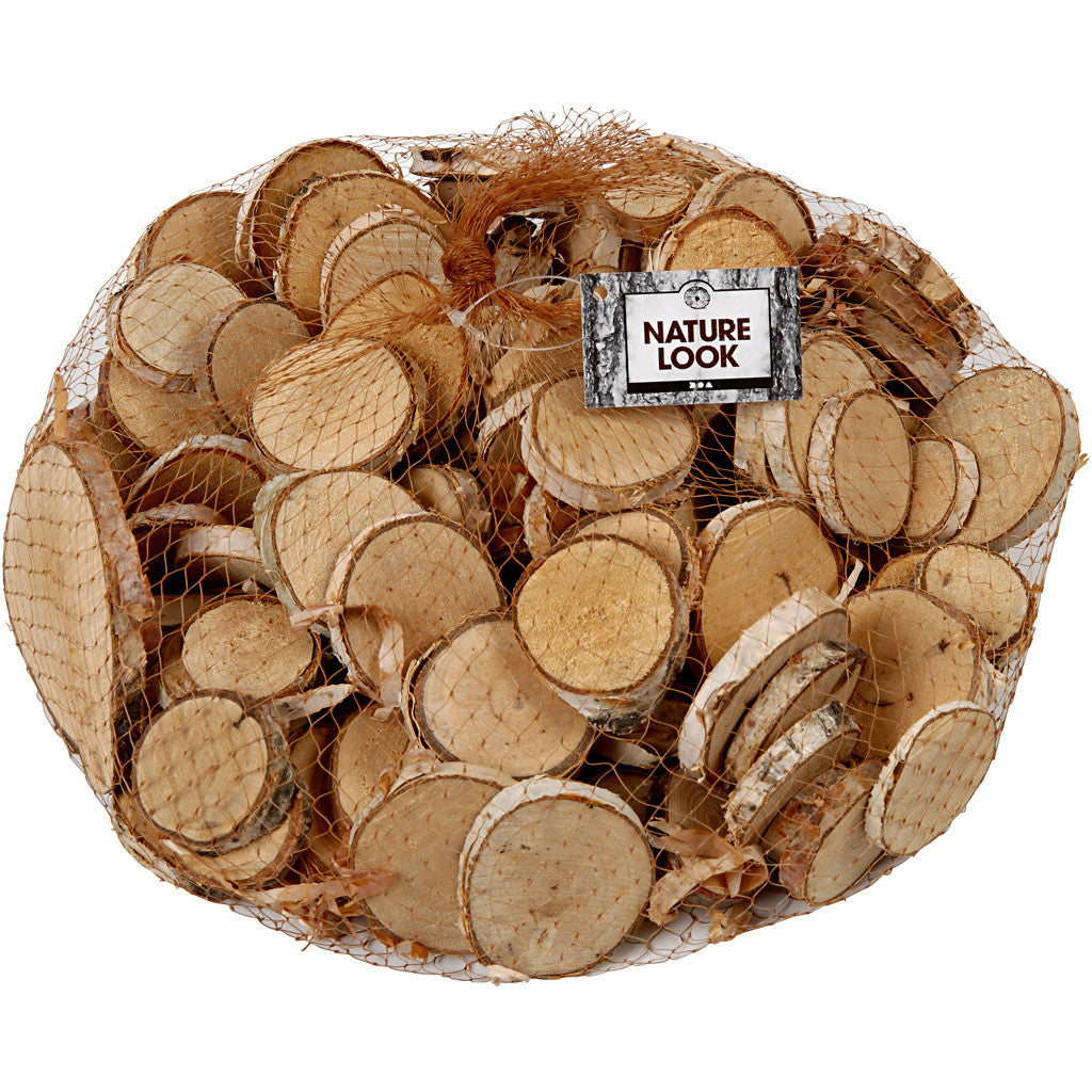 Wood Mix, dia. 25-45 mm, thickness 7 mm, ca. 140 pc, 600 g/ 1 pack [HOB-502210]