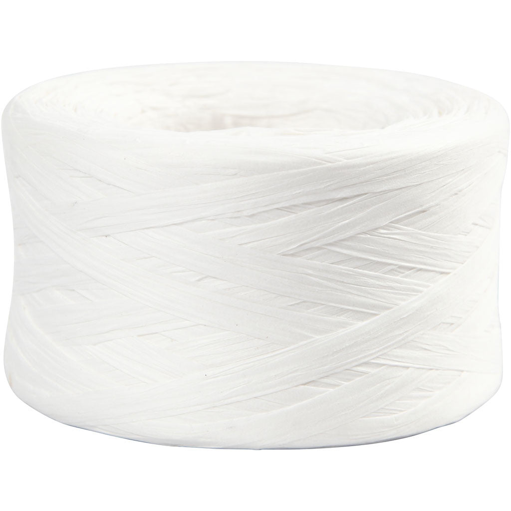 Paper Raffia Yarn, W: 7-8 mm, white, 100 m/ 1 roll [HOB-503291]