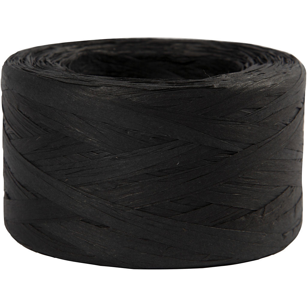 Paper Raffia Yarn, W: 7-8 mm, black, 100 m/ 1 roll [HOB-503292]