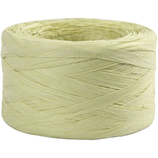 Paper Raffia Yarn, W: 7-8 mm, light green, 100 m/ 1 roll [HOB-503295]