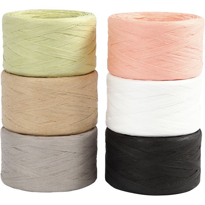 Paper Raffia Yarn, W: 7-8 mm, assorted colours, 6x100 m/ 1 pack [HOB-503299]