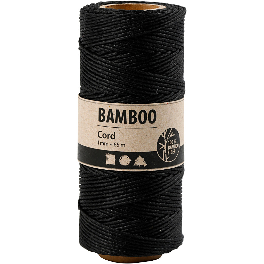 Bamboo Cord, thickness 1 mm, black, 65 m/ 1 roll [HOB-503483]