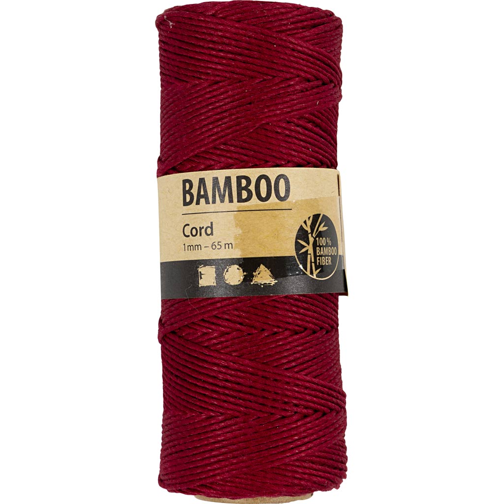 Bamboo Cord, thickness 1 mm, red, 65 m/ 1 roll [HOB-503485]