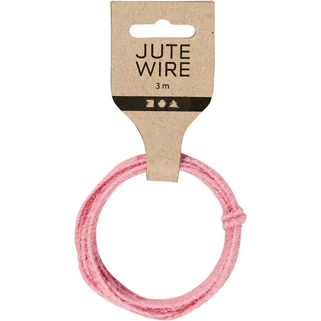Jute wire, thickness 2-4 mm, pink, 3 m/ 1 pack [HOB-503498]