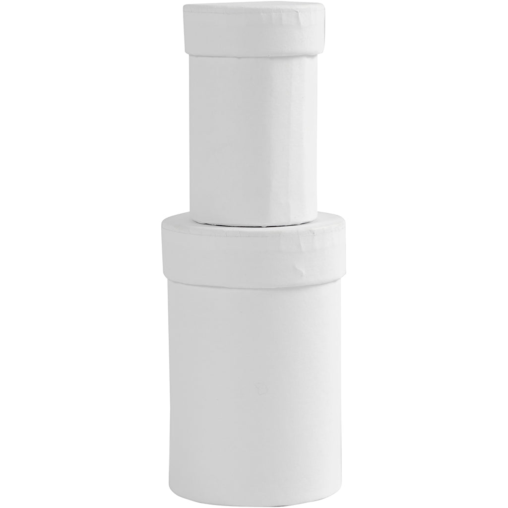 Round boxes, H: 7+9 cm, size 4,5+6 cm, white, 2 pc/ 1 set