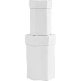 Hexagonal boxes, H: 7+9 cm, size 4,5+6 cm, white, 2 pc/ 1 set [HOB-504325]