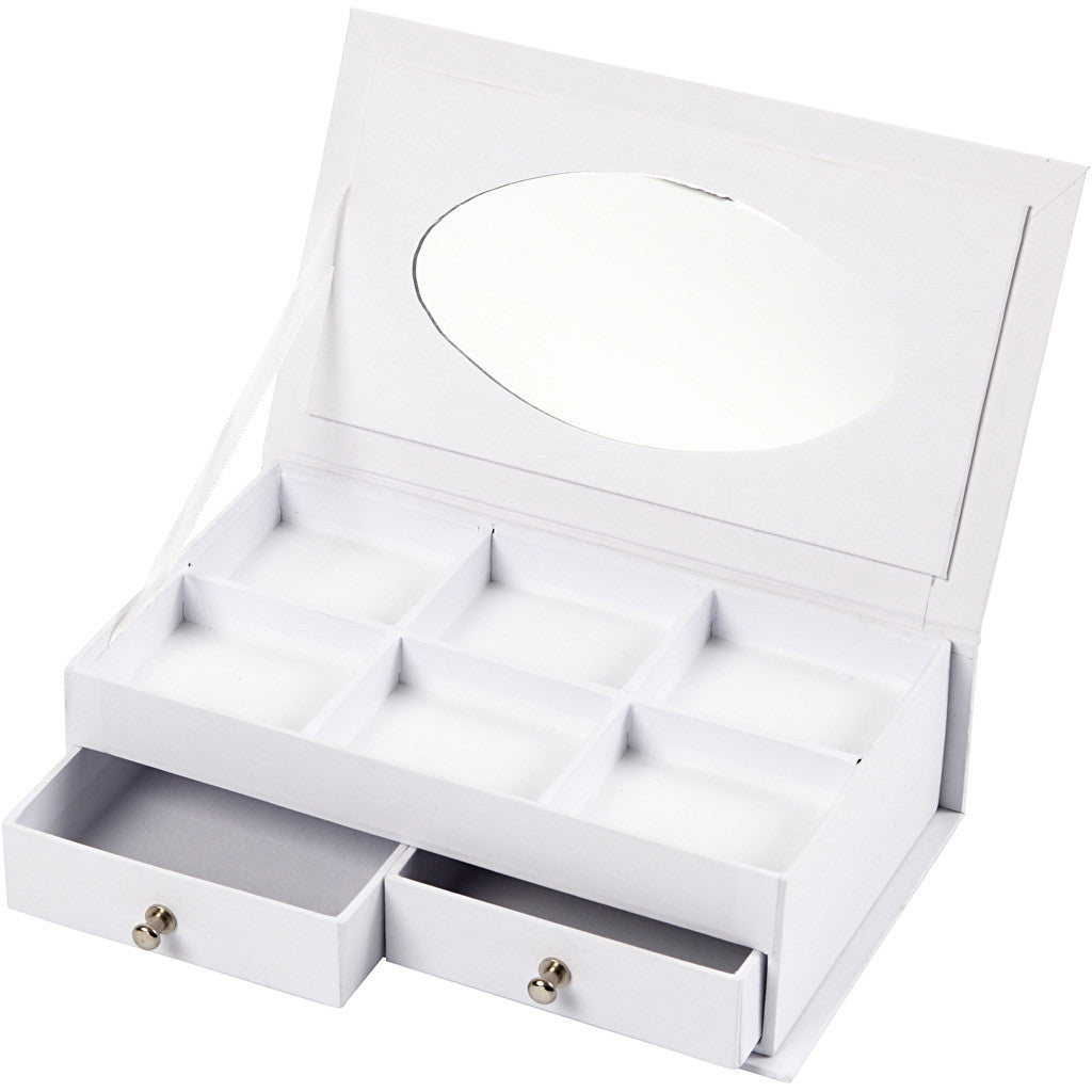 Jewellery Box, H: 5 cm, size 18x10,5 cm, white, 1 pc [HOB-50440]