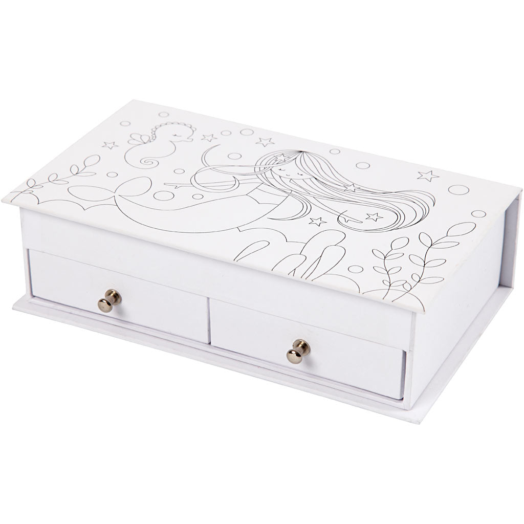 Jewellery Box, H: 5 cm, size 18x10,5 cm, white