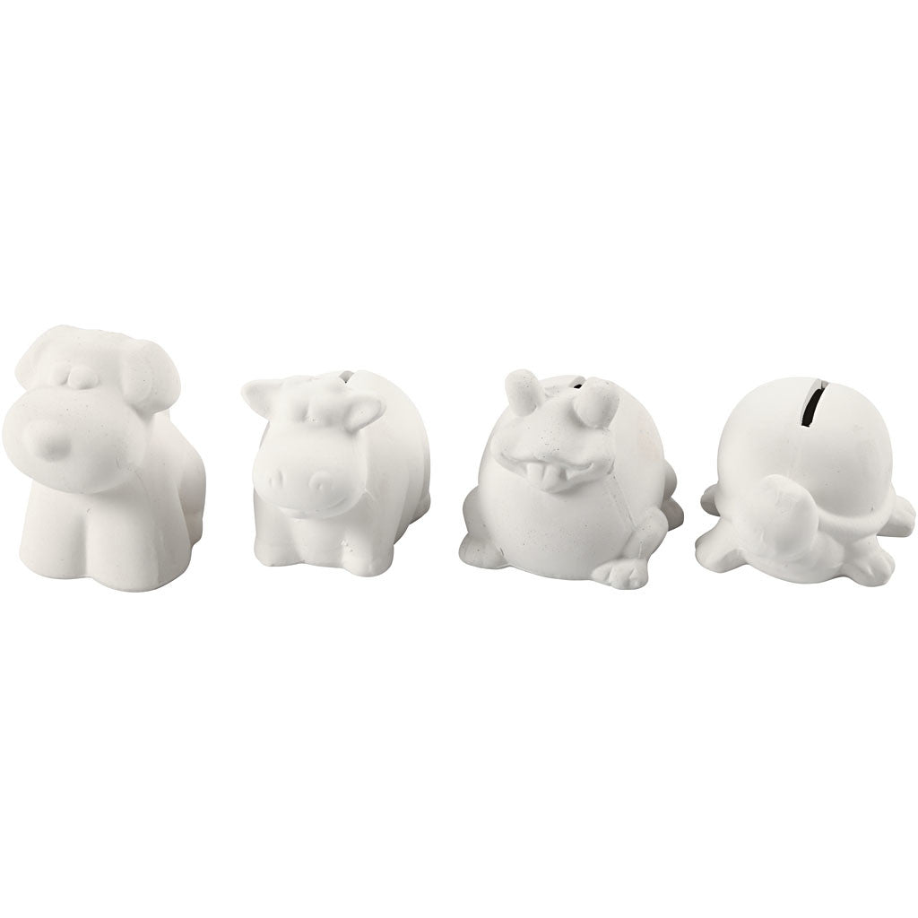 Money Box, H: 7-10 cm, white, 4 pc/ 1 pack [HOB-50501]