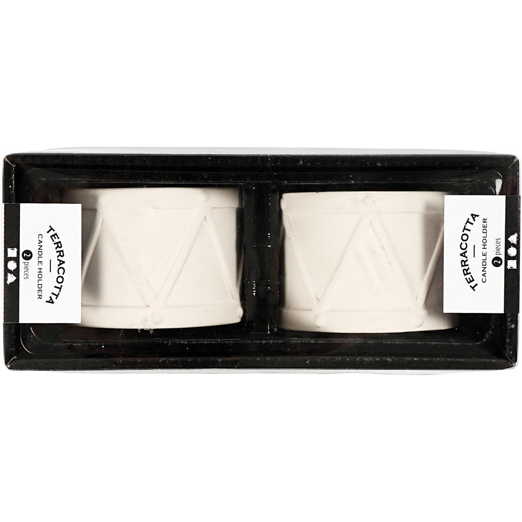 Candle Light Holder, H: 6,6 cm, dia. 9,3 cm, hole size 2,2+4 cm, white, 2 pc/ 1 pack [HOB-50575]