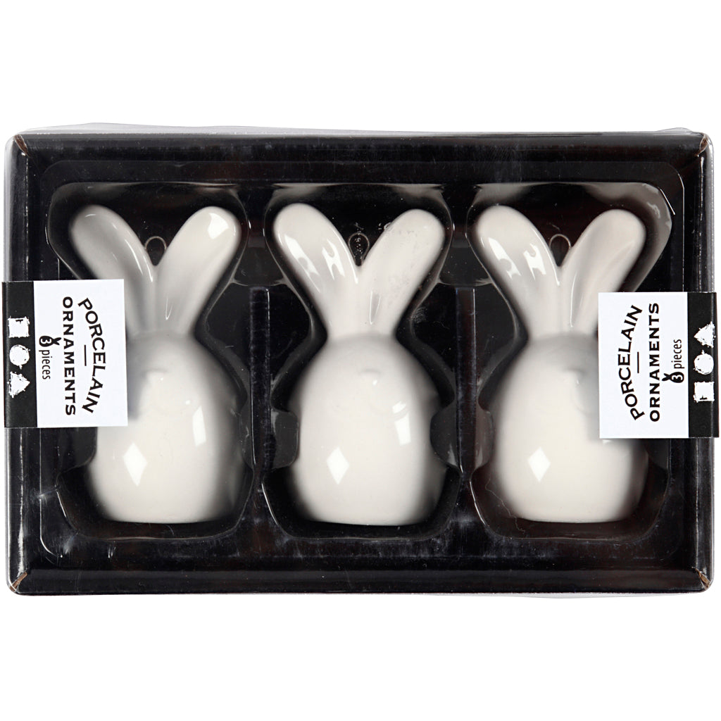 Rabbit, H: 6,7 cm, dia. 3,6 cm, white, 3 pc/ 1 pack [HOB-505780]