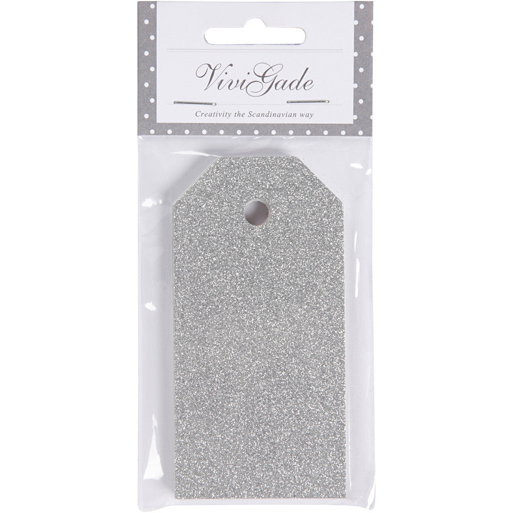 Manila Tags, size 5x10 cm, glitter, 300 g, silver, 15 pc/ 1 pack [HOB-50999]