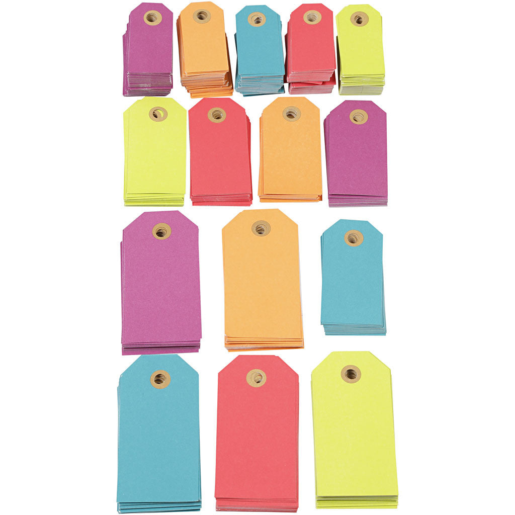 Manila Tags, size 3x6+4x8+5x10 cm, 220 g, assorted colours, 500 pc/ 1 pack [HOB-51009]